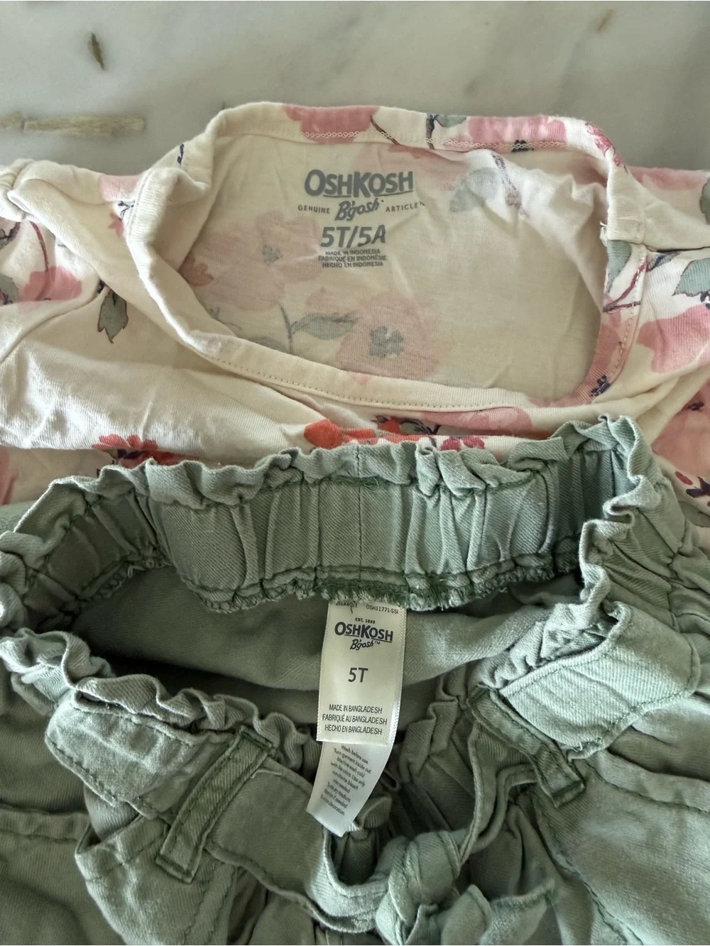 OshKosh B'gosh Pink Floral Tee & Sage Green Skirt Set